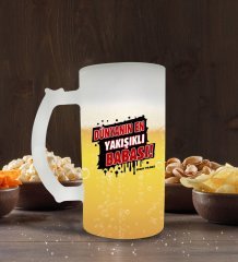 Kişiye Özel Dünyanın En Yakışıklı Babası Tasarımlı Buzlu Cam Bira Bardağı 50cl-1