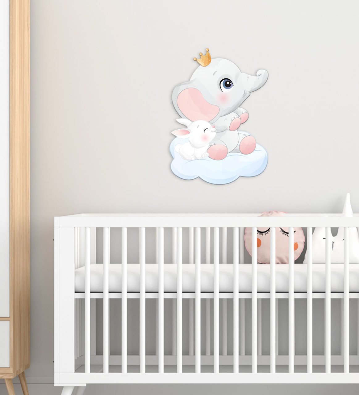 BK Gift Sevimli Fil ve Tavşan Tasarımlı Çocuk Odası Ahşap Duvar Süsü-3