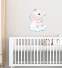 BK Gift Sevimli Fil ve Tavşan Tasarımlı Çocuk Odası Ahşap Duvar Süsü-3