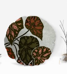 BK Gift Yapraklar Tasarımlı Yuvarlak Dekoratif Kırlent Yastık-2