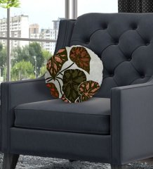 BK Gift Yapraklar Tasarımlı Yuvarlak Dekoratif Kırlent Yastık-2