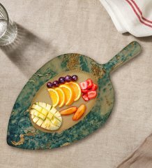 BK Gift Mermer Tasarımlı Yaprak Şeklinde Doğal Ahşap Servis ve Sunum Tabağı Model 9
