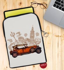 BK Gift Klasik Araç Tasarımlı Taşınabilir Koruyucu Tablet Kılıfı & Organizer Çanta - Siyah-2