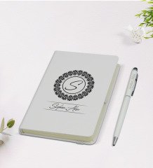 Kişiye Özel İsimli 9x14cm Beyaz Defter ve Kalem Hediye Seti - Model 2
