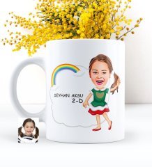 Kişiye Özel Kız Öğrenci Karikatürlü Beyaz Kupa Bardak - 2