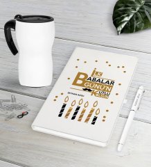 Kişiye Özel İlk Babalar Günün Kutlu Olsun Beyaz Defter Kalem Termos Mug Seti-5