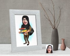 Kişiye Özel Tesettürlü Kadın Öğretmen Karikatürlü Dekoratif Çerçeve-2