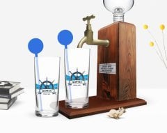 Kişiye Özel Renkli Baskılı Kaptan Tasarımlı İkili Vodka Bardağı ve Ahşap Vodka Standı Hediye Seti-9