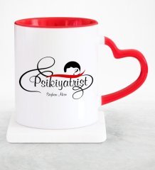 Kişiye Özel Mesleki Psikiyatrist Kırmızı Kalpli Kupa Bardak - 4