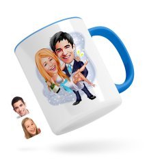 Kişiye Özel Evleniyoruz Karikatürlü Mavi Kupa Bardak-4