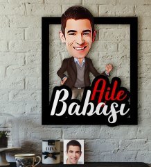 Kişiye Özel Aile Babası Karikatürlü 3D Ahşap Tablo-1