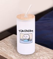 BK Gift Esprili Tasarım Beyaz Renk Pipetli Buzlu Cam Bardak 600ml - 6, Arkadaşa Hediye, Doğum Günü Hediyesi