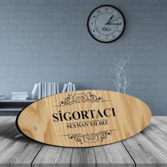 Kişiye Özel Mesleki Sigortacı Ahşap Oval Masa İsimliği - 2