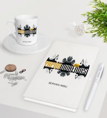 Kişiye Özel Yapım Mühendisi Beyaz Defter Kalem Türk Kahvesi Fincanı Seti-2