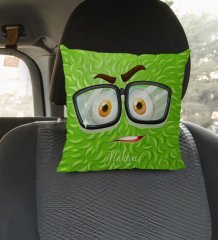 Kişiye Özel İsimli Emoji Tasarımlı Kare Araç Koltuk Yastığı-1