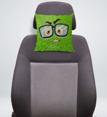 Kişiye Özel İsimli Emoji Tasarımlı Kare Araç Koltuk Yastığı-1