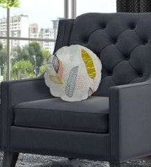 BK Gift Yapraklar Tasarımlı Yuvarlak Dekoratif Kırlent Yastık-1
