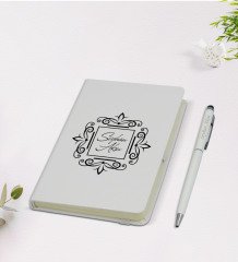Kişiye Özel İsimli 9x14cm Beyaz Defter ve Kalem Hediye Seti - Model 1