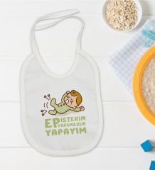 BK Kids Ep İsterim Tasarımlı Beyaz Bebek Mama Önlüğü-2