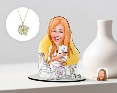 Kişiye Özel Kadın Mimar Karikatürlü 3D Ahşap Biblo ve İsimli Tarihli Papatya Kolye Seti-1