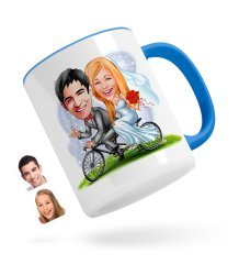 Kişiye Özel Evleniyoruz Karikatürlü Mavi Kupa Bardak-3