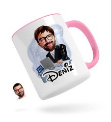 Kişiye Özel Erkek Genel Müdür Karikatürlü Pembe Kupa Bardak-1