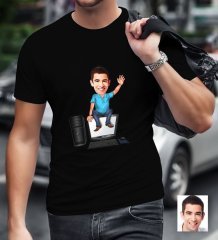 Kişiye Özel Bay Bilgisayar Mühendisi Karikatürlü Siyah T-Shirt