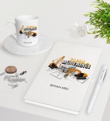Kişiye Özel Yapım Mühendisi Beyaz Defter Kalem Türk Kahvesi Fincanı Seti-1