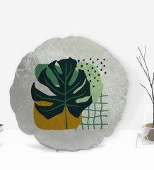 BK Gift Yaprak Tasarımlı Yuvarlak Dekoratif Kırlent Yastık-1