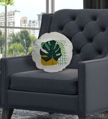 BK Gift Yaprak Tasarımlı Yuvarlak Dekoratif Kırlent Yastık-1