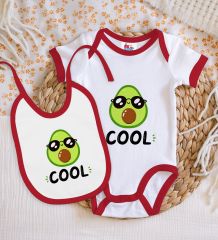 BK Kids Cool Tasarımlı Kırmızı Bebek Body Zıbın ve Mama Önlüğü Hediye Seti-1