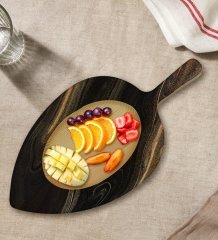 BK Gift Mermer Tasarımlı Yaprak Şeklinde Doğal Ahşap Servis ve Sunum Tabağı Model 7
