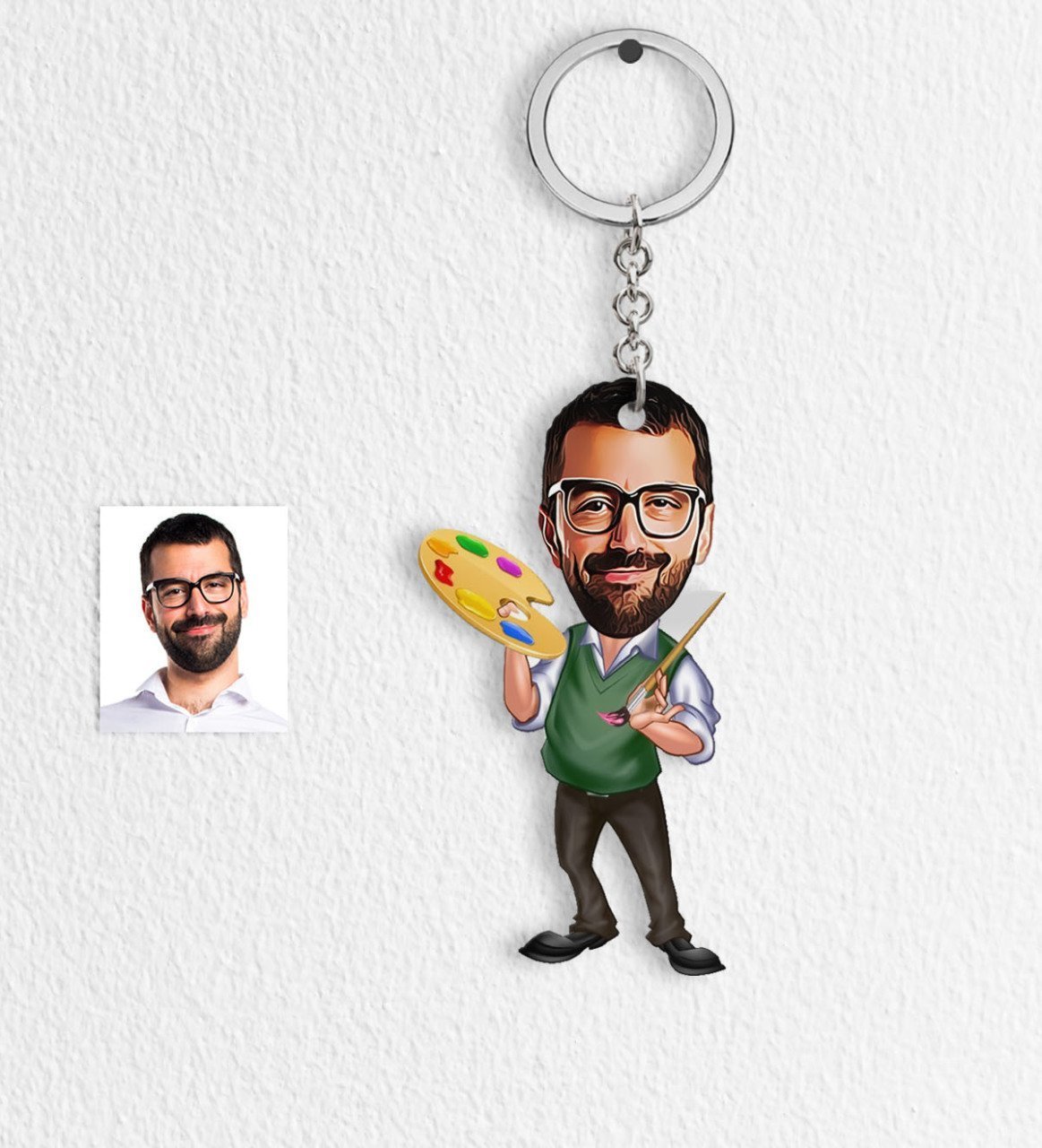 Kişiye Özel Bay Ressam Karikatür Anahtarlık - 1