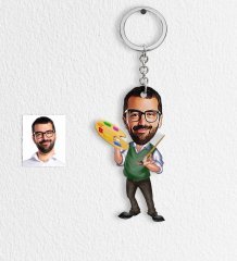 Kişiye Özel Bay Ressam Karikatür Anahtarlık - 1