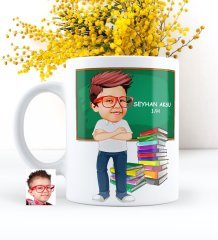 Kişiye Özel Erkek Öğrenci Karikatürlü Beyaz Kupa Bardak - 4