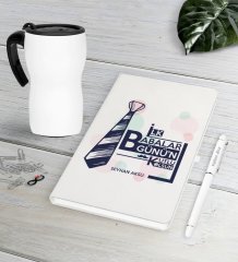 Kişiye Özel İlk Babalar Günün Kutlu Olsun Beyaz Defter Kalem Termos Mug Seti-3