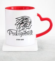 Kişiye Özel Mesleki Psikiyatrist Kırmızı Kalpli Kupa Bardak - 2