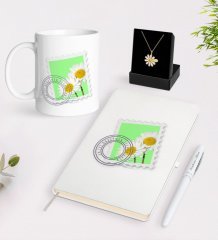 Kişiye Özel Papatya Temalı En İyi Öğretmen Beyaz Kupa Defter Kalem ve İsimli Papatya Kolye Hediye Seti-10