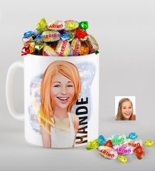 Kişiye Özel Bayan Karikatürlü Kupa ve Haribo Fruitbons Şeker Hediye Seti-37
