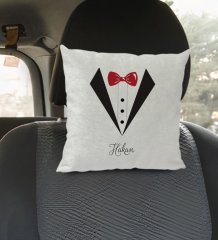 Kişiye Özel İsimli Damat Tasarımlı Kare Araç Koltuk Yastığı-1