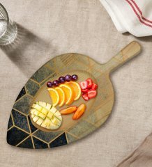 BK Gift Mermer Tasarımlı Yaprak Şeklinde Doğal Ahşap Servis ve Sunum Tabağı Model 6