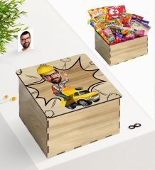 Kişiye Özel Ahşap Kutuda Bay Yol Mühendisi Karikatürlü Nostaljik Lezzetler Hediye Seti