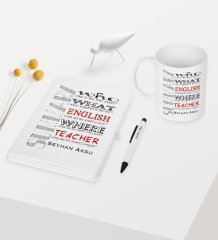 Kişiye Özel İngilizce Öğretmeni Temalı Beyaz Defter Kalem Kupa Seti - 7