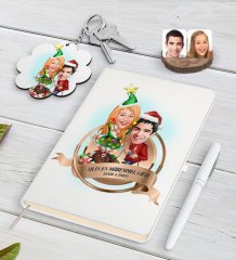 Kişiye Özel Yılın En Mükemmel Çifti Karikatürlü Beyaz Defter Kalem ve Anahtarlık Hediye Seti-61