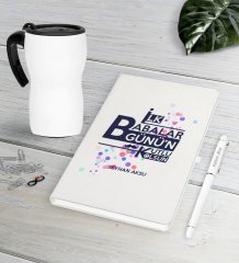Kişiye Özel İlk Babalar Günün Kutlu Olsun Beyaz Defter Kalem Termos Mug Seti-2