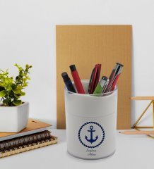 BK Gift Kişiye Özel Çapa Tasarımlı Beyaz Akrilik Kalemlik - Model 1