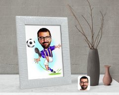 Kişiye Özel Sarı Lacivert Futbolcu Karikatürlü Dekoratif Çerçeve-1