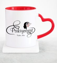 Kişiye Özel Mesleki Psikiyatrist Kırmızı Kalpli Kupa Bardak - 1