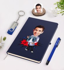 Kişiye Özel Erkek Radyolojist Karikatürlü Lacivert Defter Kalem 32gb USB Bellek Hediye Seti-1