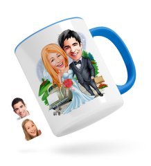 Kişiye Özel Evleniyoruz Karikatürlü Mavi Kupa Bardak-1